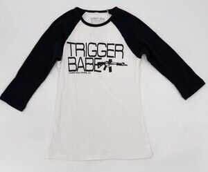Combat Iron Shirt Womens Small White T-Shirt Trigger Babe Raglan Sleeve